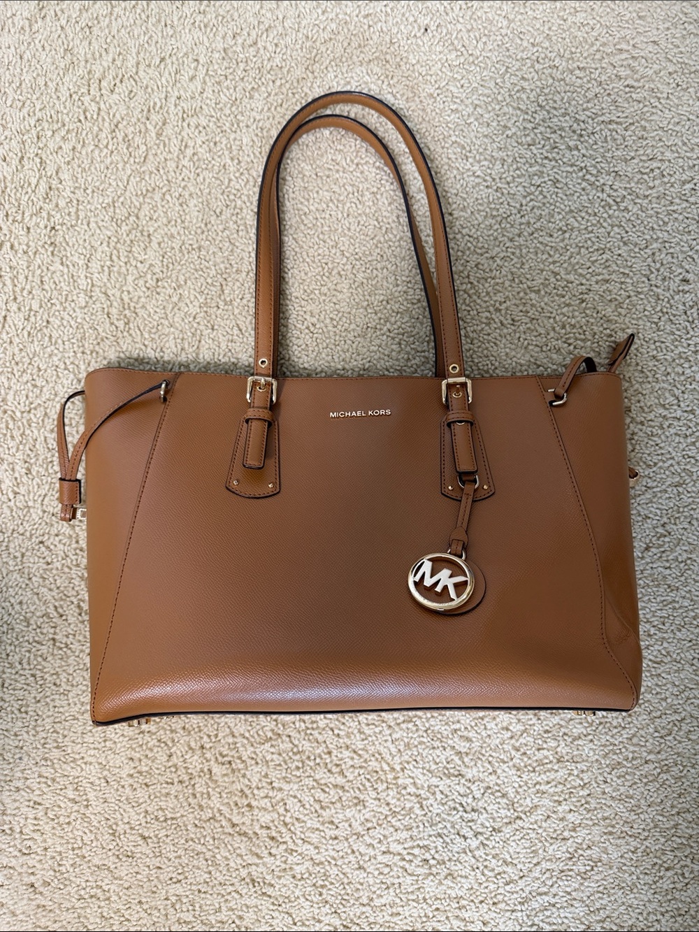 Michael Kors Tan Saffiano Leather Tote with MK Charm